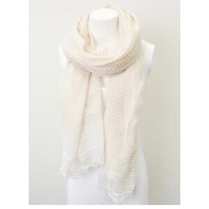 NEW NWT Boutique Ivory & Beige Stripe Fringe Rectangle Scarf